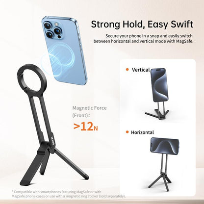 ULANZI MA30 Magnetic Phone Tripod Stand for Iphone - Aluminium Smartphone Mini Tripod Foldable Pocket Cell Phone Stand Dual-Sided Magnet Quick Mount Compatible with Iphone 16 15 14 13 12 Magsafe Cellphone Folding