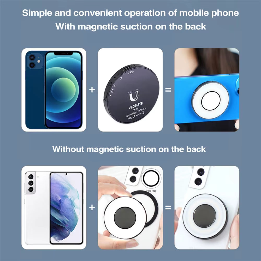 Magnetic Clip-On Smartphone Selfie Light Led Ring Fill Light for Magsafe Iphone 12 13 14 Series Android Phone Light Rechargeable