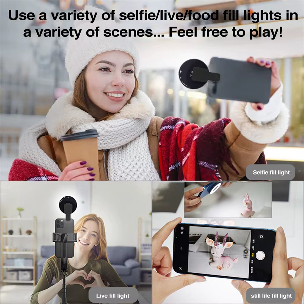 Magnetic Clip-On Smartphone Selfie Light Led Ring Fill Light for Magsafe Iphone 12 13 14 Series Android Phone Light Rechargeable