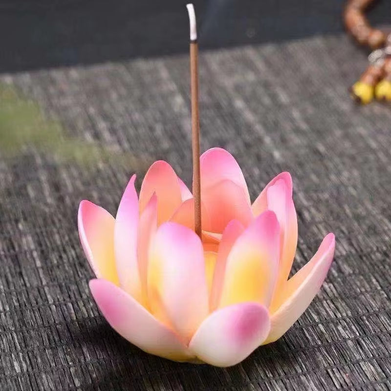 Chinese Style Buddha'S Hand Lotus LED Reflux Incense Burner Stand, Home Decoration Pure Handmade Lotus Fragrance Diffuser